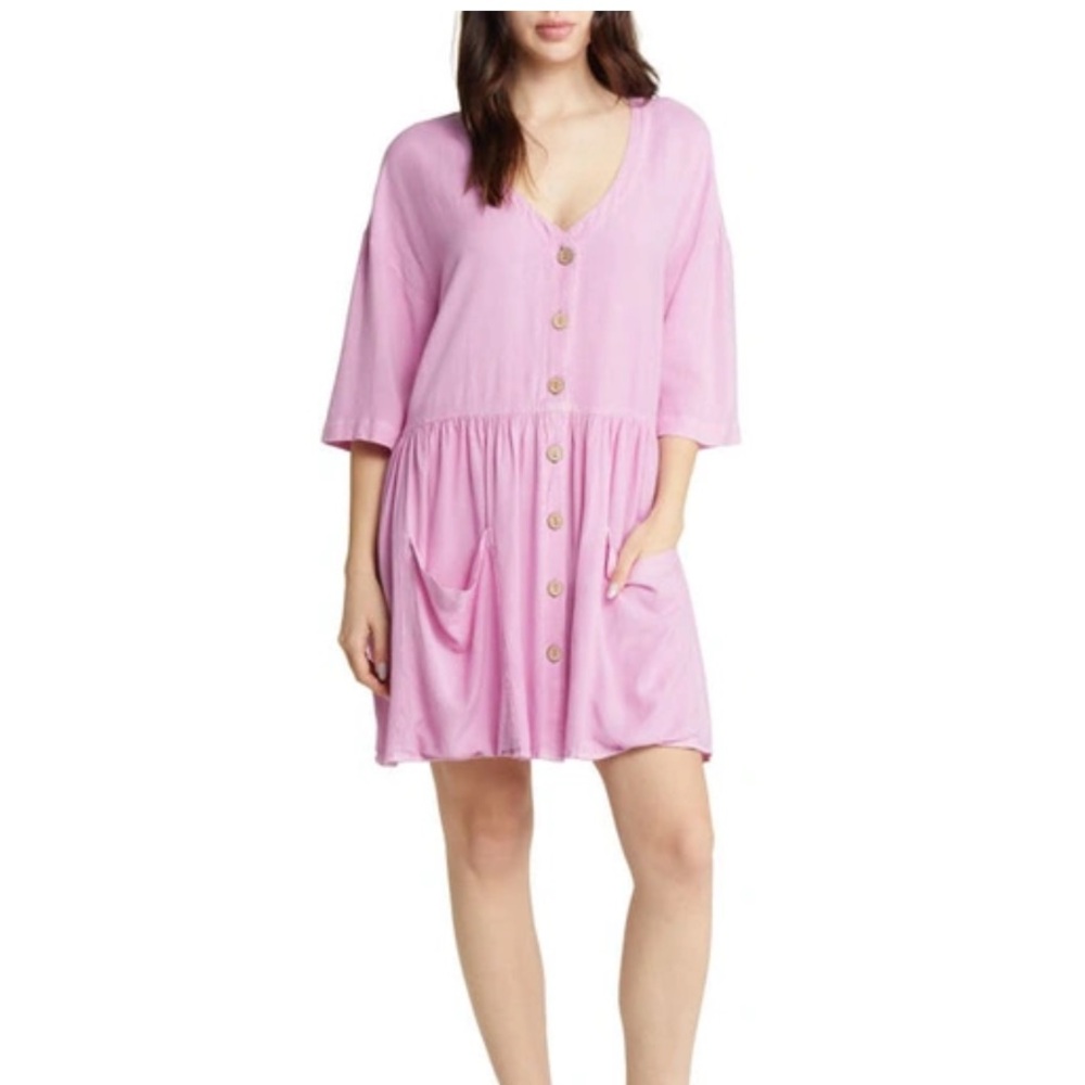 NWT RIP CURL Patch Pocket Button-up Shift Minidress In Violet, M